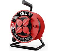 Carrete de cable de 25 metros, 4 enchufes Schuko de 230 V, cable H05RR-F de 3 x 1,5, línea profesional
