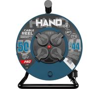 Carrete de cable HAND PRO de 50 metros, con 4 enchufes de 230V, grado de protección IP44, cable H05RN-F de 3x1,5 mm²