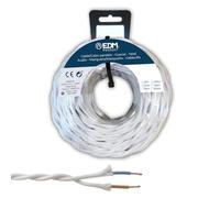 Carrete de Cable Paralelo Textil Trenzado H05VV-F 2x1,50 mm² Blanco, 5 m, Ideal para instalaciones eléctricas y conexión de Dispositivos.