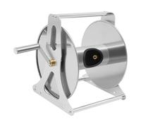 Carrete de manguera de acero, enrollador de manguera compacto, soporte de manguera con montaje en pared, enrollador automático para manguera de jardín de 30 m de 1/2"