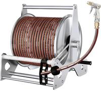 Carrete de manguera de jardín de acero inoxidable, estante de almacenamiento de manguera de agua de montaje en pared para jardinería, lavado de coches, riego