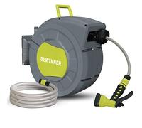Carrete de Manguera de Jardín, DEWINNER Carrete Automático de Montaje en Pared con Boquilla de Pulverización, Soporte de Rebobinado Automático, Servicio Pesado, Manguera de 20+2M Riego Al Aire Libre