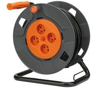 Carrete para cable eléctrico, 4 enchufes, 16A, cable de 3G1,5mm², 40 metros, color naranja
