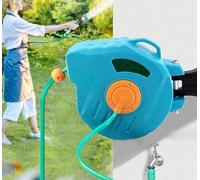 Carrete para manguera de 20 metros, carrete portátil para manguera, con sistema de retracción automática, equipado con boquilla multifunción y soporte giratorio de 180°, fabricado en acero inoxidable,