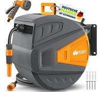 Carrete para manguera de agua de 30 metros + 2 metros, con soporte de pared y asa de transporte. Sistema automático de enrollador de manguera de jardín, giratorio 180°. Caja para manguera de pared, au
