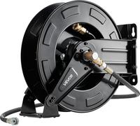 Carrete para manguera de lavadora a presión, 15.2 metros x 9.5 mm, retráctil, de acero resistente para uso intensivo. Máxima presión: 4000 PSI. Enrollado automático. Flexible, para montaje en pared o