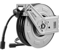 Carrete para manguera de lavadora a presión, 19.8 m x 6.4 mm, retráctil, de acero resistente para uso intensivo. Máxima presión: 3200 PSI. Auto-enrollable, flexible, para montaje en pared o suelo, ide