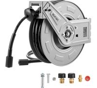 Carrete para manguera de lavadora a presión VEVOR, 19,8 m x 6,35 mm, carrete de acero inoxidable, máximo 220 bar, enrollamiento automático, montaje flexible en pared o suelo, ideal para lavado de coch