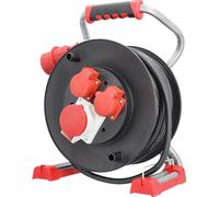 Carrete profesional BACHMANN, con cable CEE, 2x CEE7/3, 1x CEE 400V/16A, cable H07RN-F 5G1,5mm², longitud 25 metros