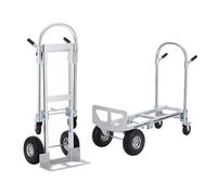 Carretilla de Mano de Aluminio 2 en 1. Carrito de Transporte con 4 Ruedas, Convertible en Plataforma o Carro de Mano, Capacidad de 350kg. Carro de Carga Plegable para Almacen, Mudanza.