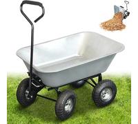 Carretilla Manual de Jardín 75L - Carrito de Jardin con cubeta basculante 4 Ruedas hinchables Ø 260 mm - Capacidad de Carga máx. 250 KG - Mango Largo - 86 x 60,5 CM - Metal galvanizado