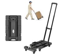 Carretilla Plegable Extensible con 6 Ruedas Giratorias 360° | Carro de Transporte Compacto con Base Ajustable y Mango Telescópico | Carrito Multiusos para Almacén, Oficina, Mudanzas, Compras y