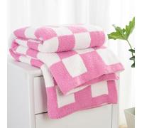 Carriediosa Manta a Cuadros de Microfibra Supersuave y Lujosa, Manta de Punto a Cuadros, Reversible, acogedora, para sofá, Cama, 60 x 80 Pulgadas, Color Rosa Intenso y Blanco a Cuadros