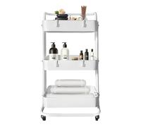 Carrito Almacenamiento Metálico Nyana Home 3 Estantes 85x44x37cm - Blanco Organizador Cocina Baño - Ruedas Giratorias 360º