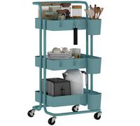 Carrito Auxiliar con Ruedas Carro de Almacenaje Multifuncional con Ganchos y Cajas Colgantes 42x38x86,5 cm Rosa