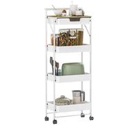 Carrito Auxiliar con Ruedas de 2 Niveles con Cajón Encimera y Cesta de Rejilla para Dormitorio Baño Cocina Blanco