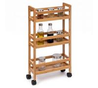 Carrito Auxiliar con Ruedas de 3 Niveles, Carrito Cocina Bambú, Carrito Estrecho de Almacenamiento, Ahorra Espacio, para Baño, Cocina, Oficina, 74,5 x 36 x 15 cm