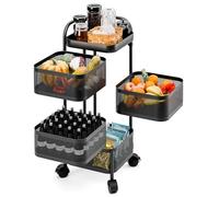 Carrito de almacenamiento de cocina rodante de 4 niveles con ruedas, organizador cuadrado multiusos para baño, almacenamiento de verduras y frutas, ahorro de espacio, soporte de suelo, torre de