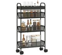 Carrito de almacenamiento HOMCOM de 4 niveles, 3 cestas deslizantes, carrito con ruedas, cesta superior y asa, para servir en la cocina