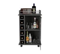 Carrito de bar dukat con ruedas y puerta de cristal roble gris