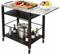 Carrito de barbacoa de acero inoxidable de 4 niveles, mesa de exterior para barbacoa con placa lateral plegable y 4 ruedas, mesa de trabajo para pasteles, carrito móvil para barbacoa, carro de servici