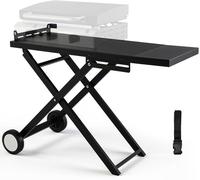 Carrito de barbacoa plegable con amplia superficie de trabajo (102x39 cm) y 2 ruedas, mesa de barbacoa portátil con mesa auxiliar, soporte de barbacoa plegable para camping, jardín, terraza, capacidad