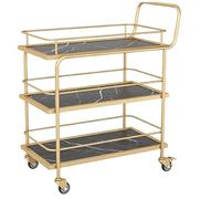 Carrito de barra rodante de 3 niveles con ruedas bloqueables, carrito de servir multiusos para cocina y sala de estar, carrito de almacenamiento de madera y metal en color blanco