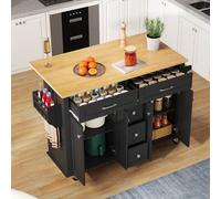 Carrito de cocina blanco multifuncional con ruedas y superficie de trabajo plegable. Isla de cocina independiente con soporte para toallas y cajones, ideal para el comedor