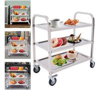 Carrito de cocina con 3 platos de acero inoxidable y 4 ruedas, ideal para almacenamiento adicional y para servir