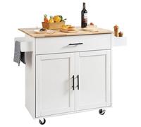 Carrito de cocina con isla, con encimera de madera maciza, de 35.4 pulgadas de ancho. Carritos móviles con armario de almacenamiento, mesa de cocina con ruedas, con estante para especias, toallero, ta