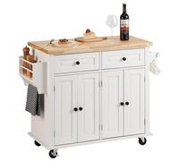Carrito de cocina con isla, con encimera de madera maciza, de 35.4 pulgadas de ancho. Carritos móviles con armario de almacenamiento, mesa de cocina con ruedas, que incluye un estante para especias, u