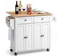 Carrito de cocina con isla VEVOR, con 2 cajones y 4 puertas. Isla de cocina móvil, color blanco. Carrito de cocina con soporte para especias, soporte para toallas y superficie de trabajo plegable (900