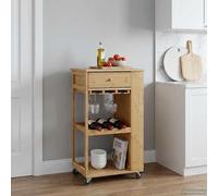 Carrito de cocina con ruedas, hecho de bambú natural, de 47,5 x 36 x 83 cm. Carrito multiusos, ideal para servir, con espacio de almacenamiento, giratorio 360°, para uso en interiores, que ahorra espa