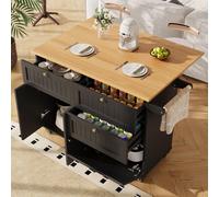 Carrito de cocina con ruedas y superficie de trabajo, armario de cocina independiente con estantes extensibles y cajones, isla de cocina multifuncional que también sirve como mesa de comedor y con esp