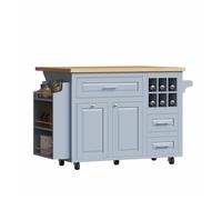 Carrito de cocina ergonómico sin tamaño - con cajones, cubertero de vino extraíble, estante lateral para snacks y espacio para cubo de basura - azul