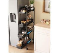 Carrito de cocina estrecho Unyqoos® de acero al carbono: carro metálico con ruedas, con 4 cajones extraíbles, dimensiones 40x16x96 cm, ancho de 17 cm, 4 ruedas giratorias (2 con freno)