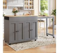 Carrito de cocina extensible con superficie de trabajo y espacio de almacenamiento, isla de cocina con seis estantes, mesa alta como separador de ambientes en el salón, color gris