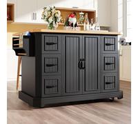 Carrito de cocina Flieks con 2 puertas y 6 cajones, isla de cocina móvil, armario de cocina de 120x45(75)x91 cm, color
