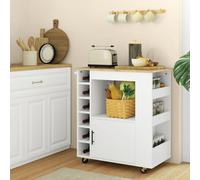 Carrito de Cocina HOMCOM con Placa de Trabajo de Madera, Estantes, Botellero, Carrito de Servicio, Armario de Cocina con Cierre Suave, Asa, Isla de Cocina 83x40x83cm, Roble