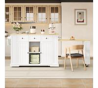 Carrito de cocina MODFU con mesa extensible, ideal para comedor o bar, carro de servicio con 7 ruedas y espacio de almacenamiento, 138 (213) x 55 x 93 cm, isla de cocina con enchufes y funciones, colo