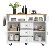 Carrito de cocina móvil e isla de cocina - Superficie de trabajo extensible - Altura ajustable - Metal negro y blanco