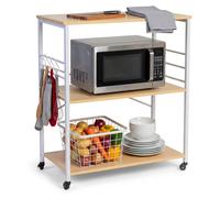 Carrito de cocina Relaxdays, 3 niveles, blanco y beige