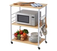 Carrito de cocina Relaxdays, 3 niveles, blanco y beige