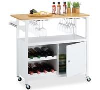 Relaxdays Carro cocina con botellero y portacopas blanco,marrón claro