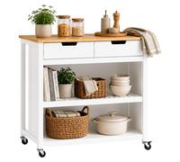 Carrito de cocina Relaxdays, con superficie de trabajo, 2 cajones, 2 compartimentos, posibilidad de sentarse, dimensiones: 94 x 100 x 60 cm, carro auxiliar, blanco/natural