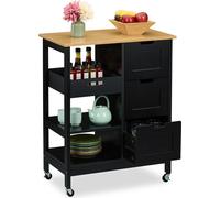 Relaxdays Carrito auxiliar de cocina con encimera marrón claro,negro