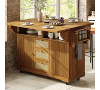Carrito de cocina Stilvora, plegable, con cajones de ratán de polietileno, carro de servicio móvil, carro para isla de cocina, ideal para balcones y camping, color marrón oscuro