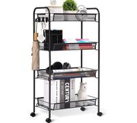 Carrito de cocina Unyqoos® de 4 niveles, carro de servicio estrecho con ruedas, metal , 43,8 x 26 x 82,9 cm – amplio espacio de almacenamiento para cocina, baño u oficina