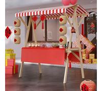 Carrito de comedor portátil para exteriores con toldo para el sol, carrito de mercado rodante para eventos, exhibición de madera, 120 cm / 47.2in, perfecto para pares y mercados (rojo)