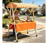 Carrito De Comida Callejera De Madera Multiusos Puesto De Mercado con Toldo Durable Puestos Plegables For Ferias De ArtesaníAs para Tiendas Mercados,11,120cm